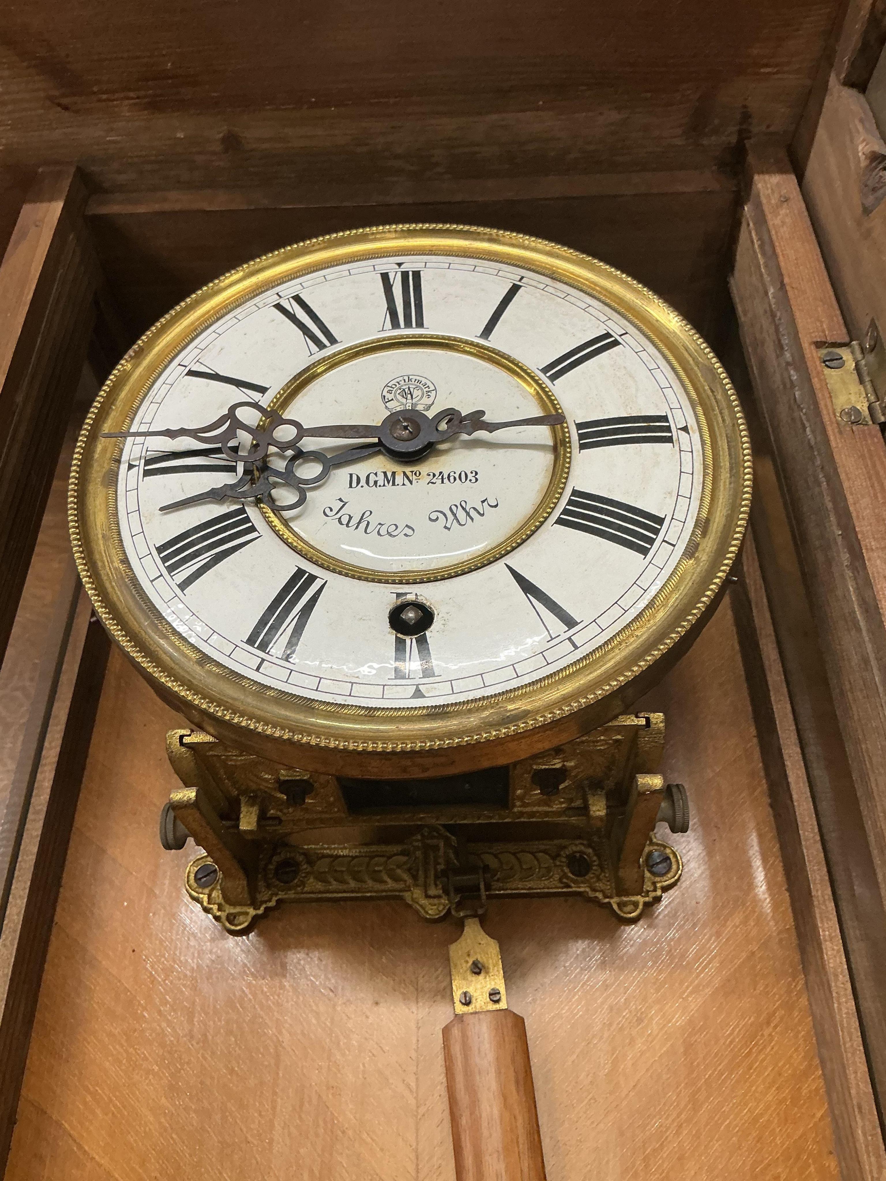Two late 19th / early 20th century mahogany Vienna regulator wall clocks, larger 90cm